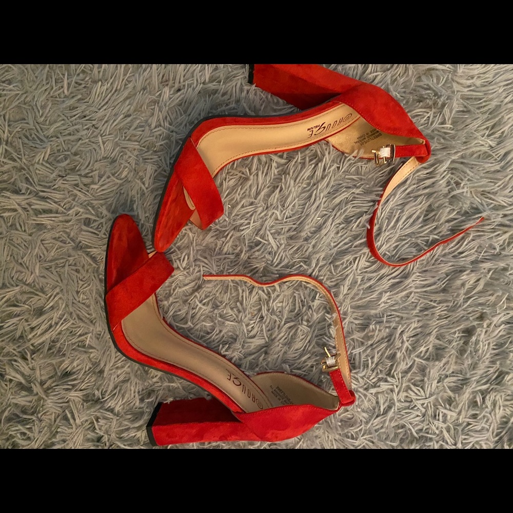 Red suede chunky heels